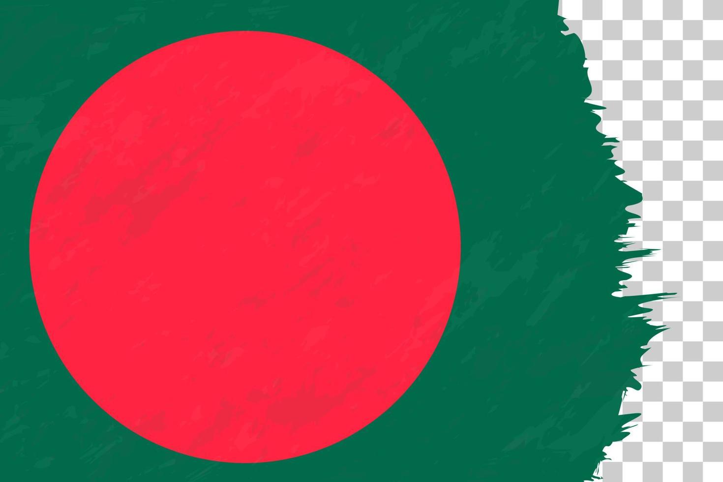grunge abstrait horizontal brossé drapeau du bangladesh sur une grille transparente. vecteur