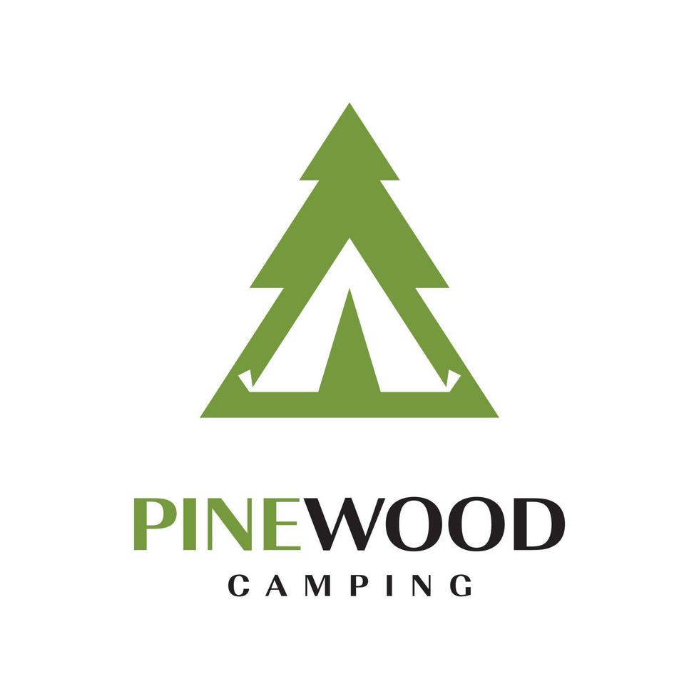 logo de camping en bois de pin vecteur
