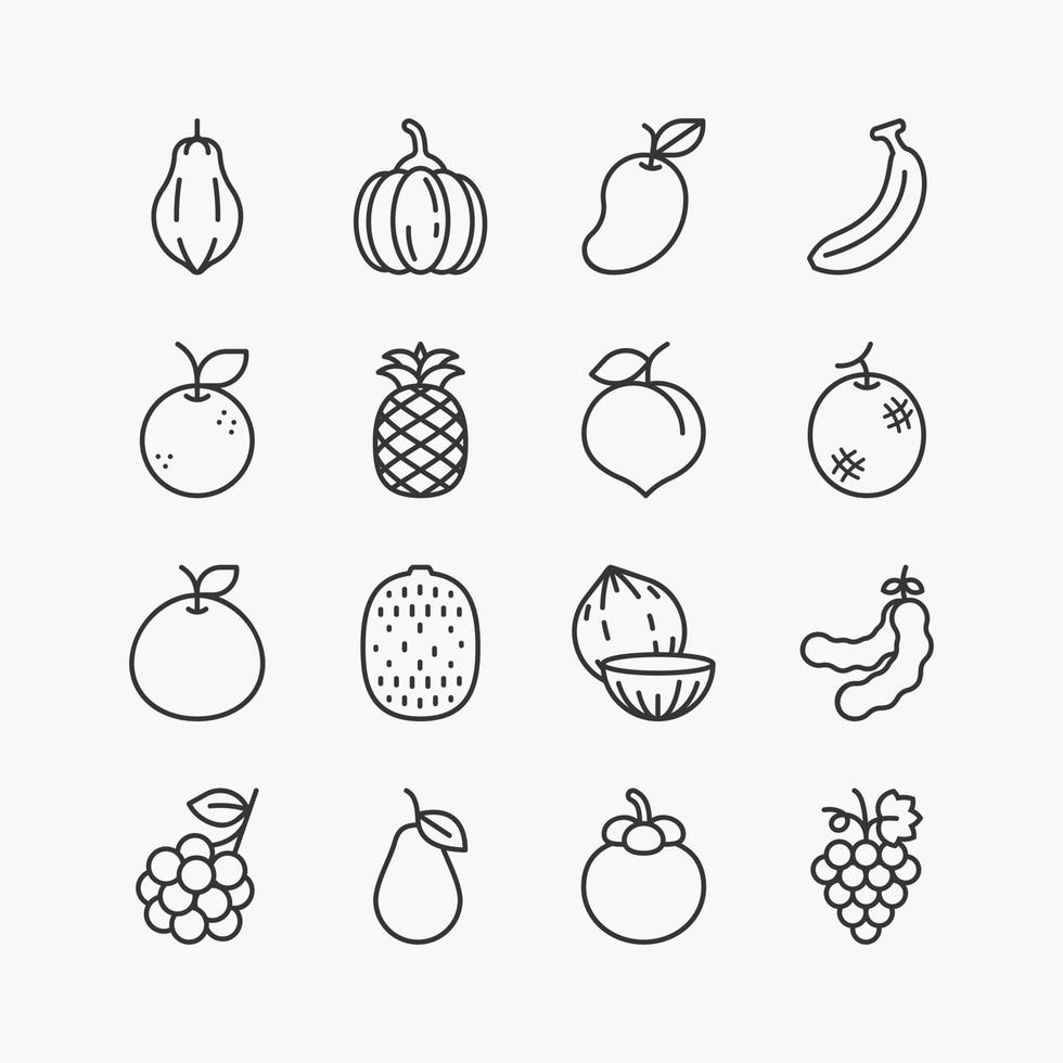 ensemble d'icônes de ligne de fruits et de baies. sur fond blanc. icône de vecteur