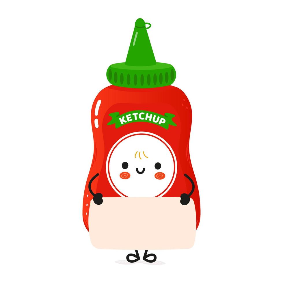 personnage d'affiche de ketchup drôle mignon. illustration de personnage kawaii de dessin animé dessiné à la main de vecteur. fond blanc isolé. affiche de ketchup vecteur