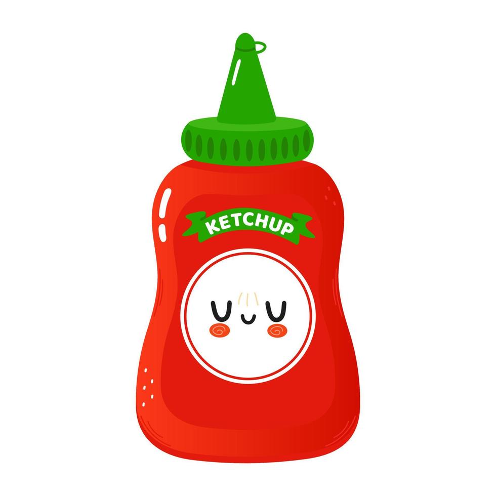 personnage de ketchup drôle mignon. icône d'illustration de personnage de dessin animé kawaii dessiné à la main de vecteur. isolé sur fond blanc. concept de personnage de ketchup vecteur