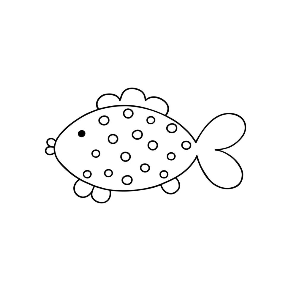 mignon poisson mer ou rivière créature contour simple doodle illustration vectorielle, clipart de la vie marine, page de coloriage, activité de loisirs pour les enfants vecteur