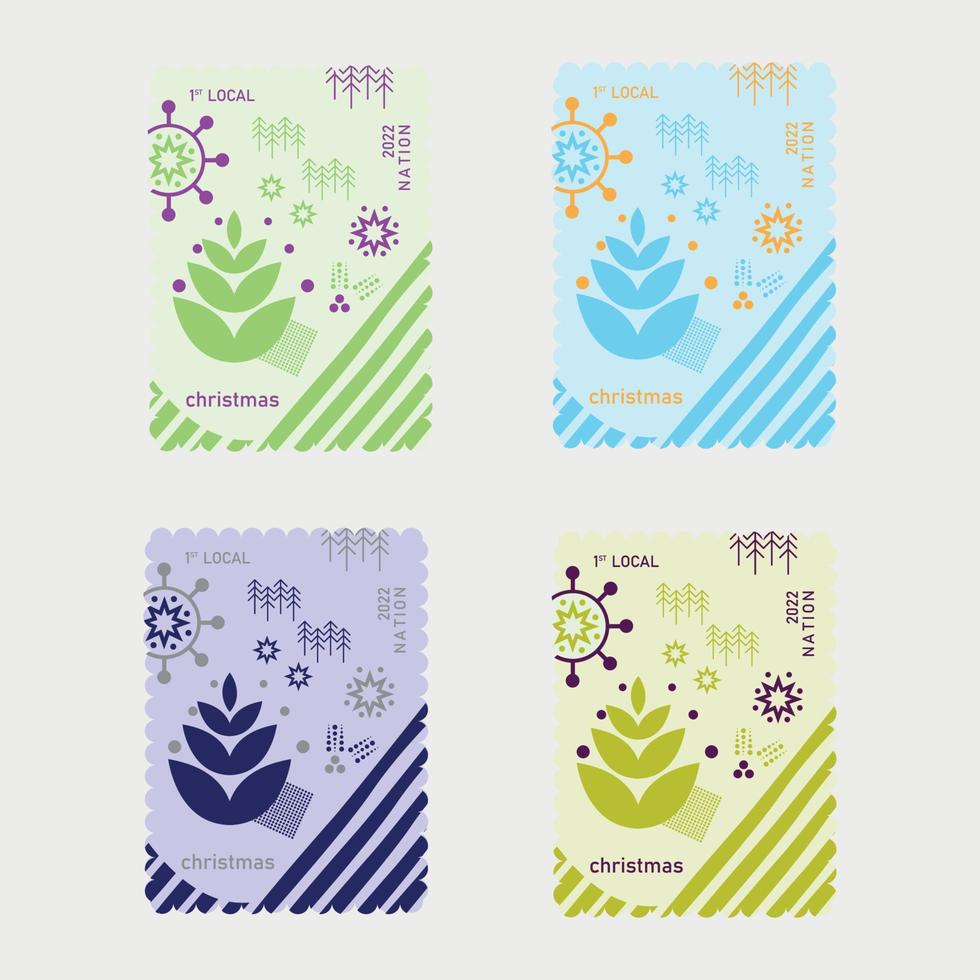 conception de timbres-poste avec des images et des thèmes d'hiver vecteur