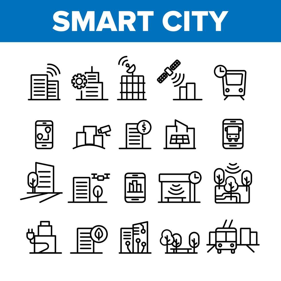 collection d'icônes d'éléments de ville intelligente définie vecteur