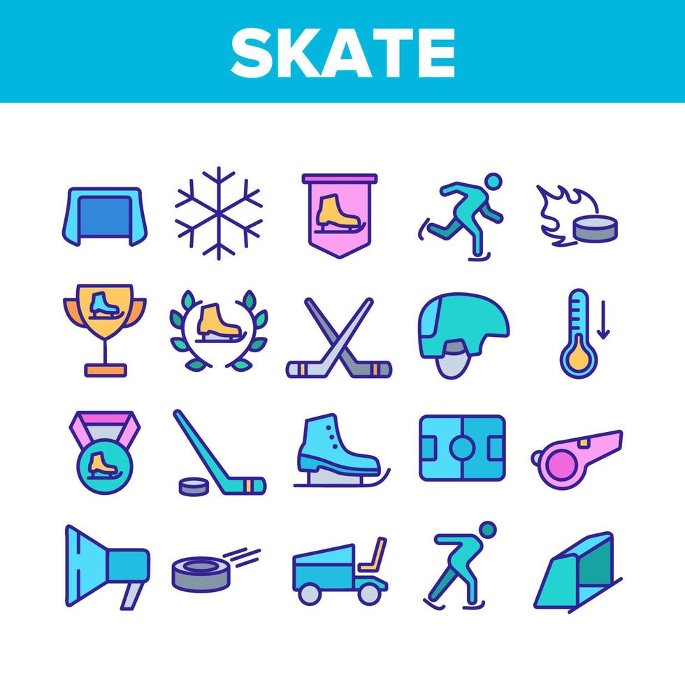 icônes de collection d'équipement de sport skate set vector