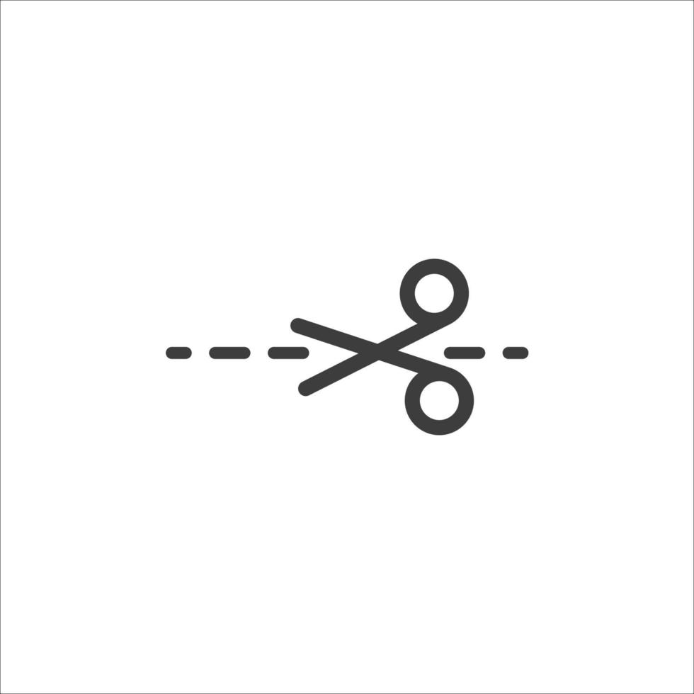 Le signe vectoriel du symbole de la ligne de coupe des ciseaux est isolé sur un fond blanc. couleur de l'icône de la ligne de coupe des ciseaux modifiable.