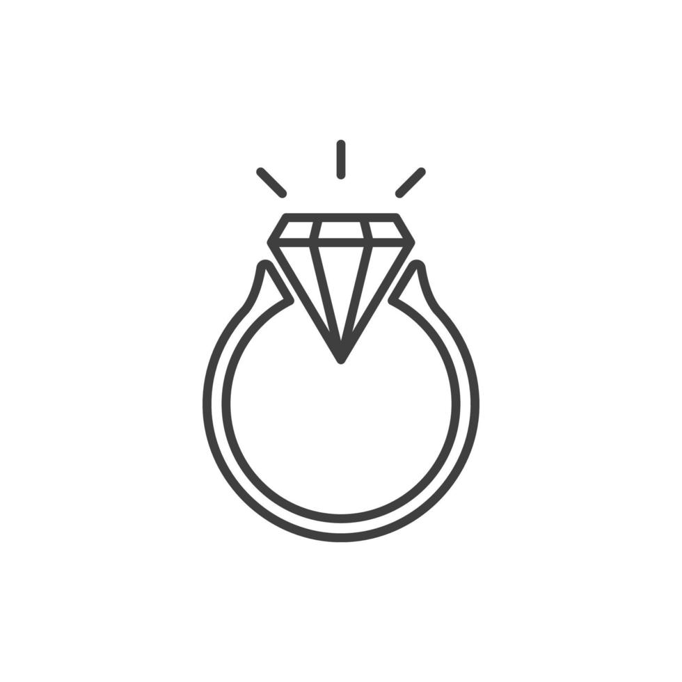 Le signe vectoriel du symbole du diamant de l'anneau est isolé sur un fond blanc. couleur d'icône de diamant de bague modifiable.
