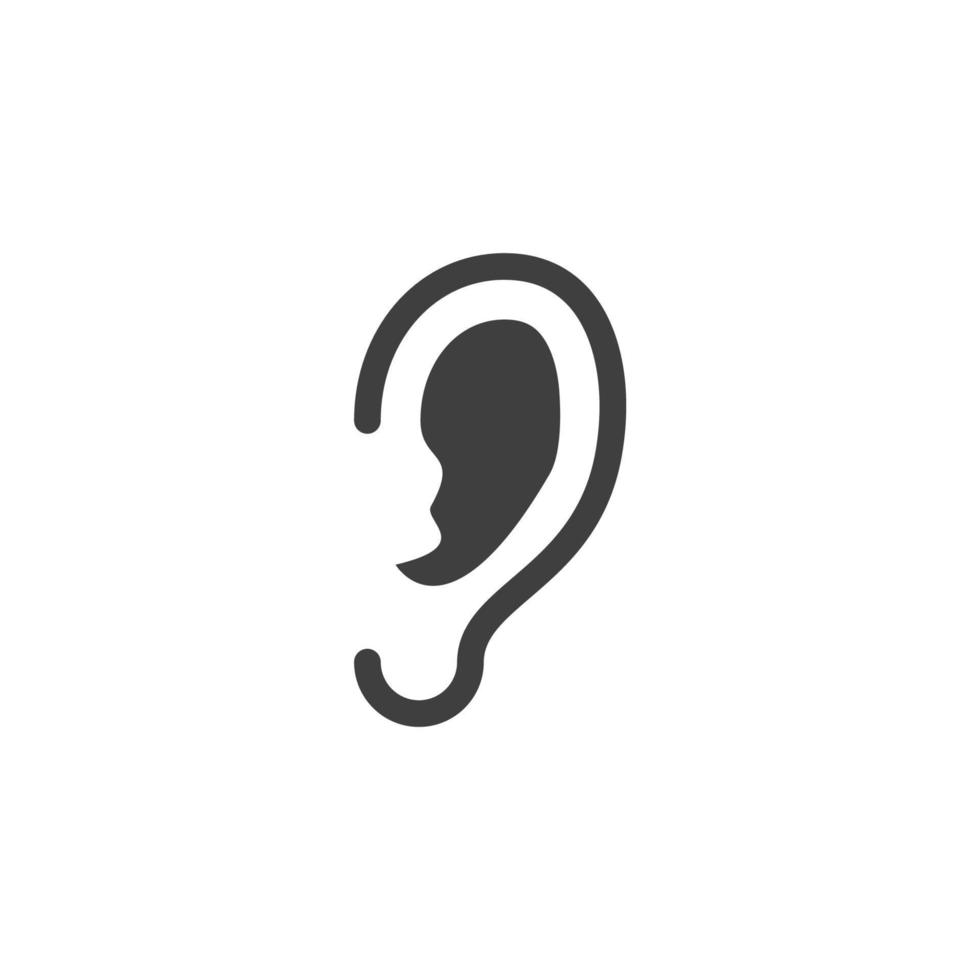 Le signe vectoriel du symbole de l'oreille est isolé sur un fond blanc. couleur de l'icône de l'oreille modifiable.