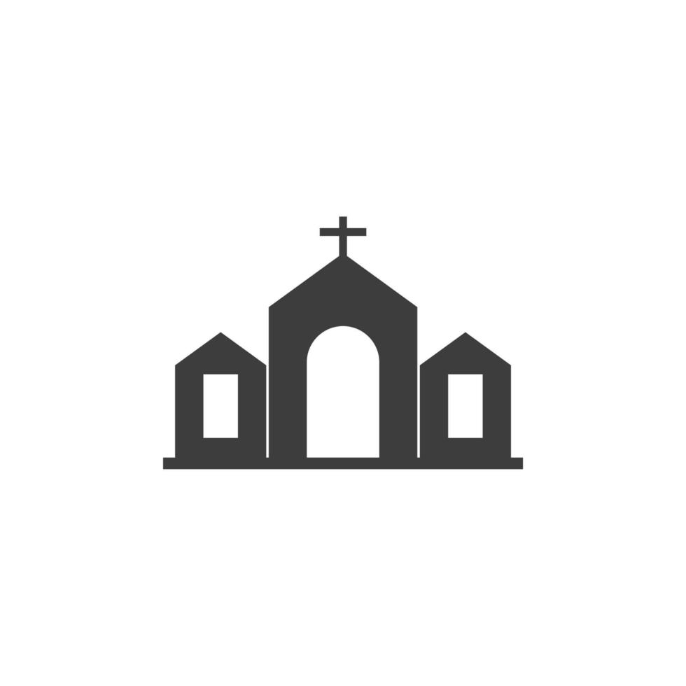 Le signe vectoriel du symbole du bâtiment de l'église est isolé sur un fond blanc. couleur d'icône de bâtiment d'église modifiable.
