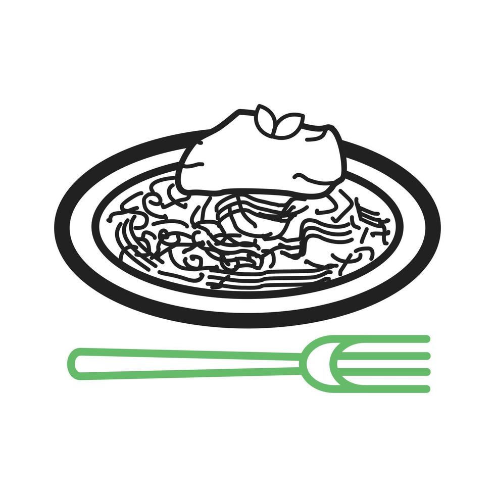 spaghetti bolognaise ligne icône verte et noire vecteur