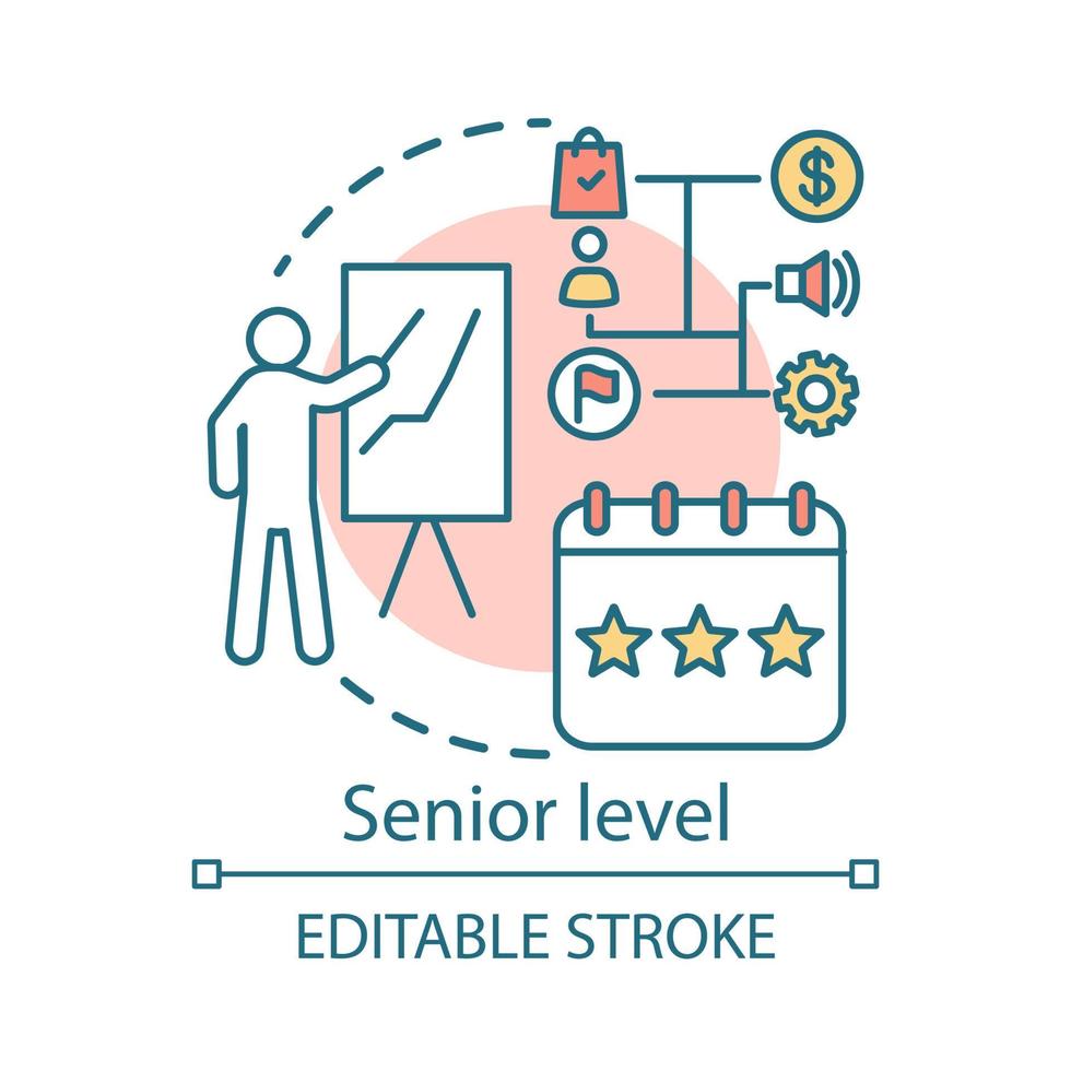 icône de concept de niveau supérieur. illustration de ligne mince d'idée de niveau de profession. haute direction. poste d'autorité. l'expérience professionnelle. travailleur de haut rang. dessin de contour isolé de vecteur. trait modifiable vecteur