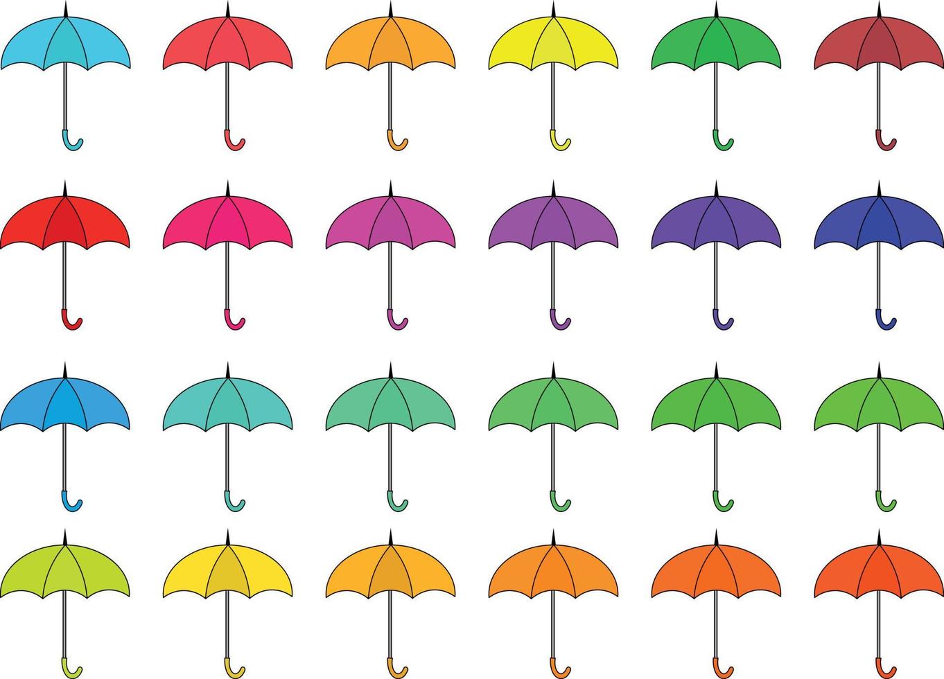 illustrations colorées de parapluie. design plat de parapluie. ensemble d'illustrations vectorielles de parapluies de couleurs différentes. vecteur