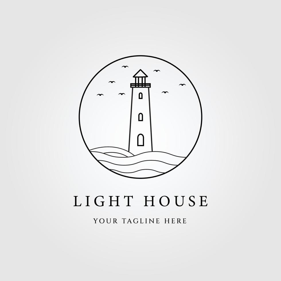 logo, icône et symbole linéaire de phare, avec illustration vectorielle emblème vecteur