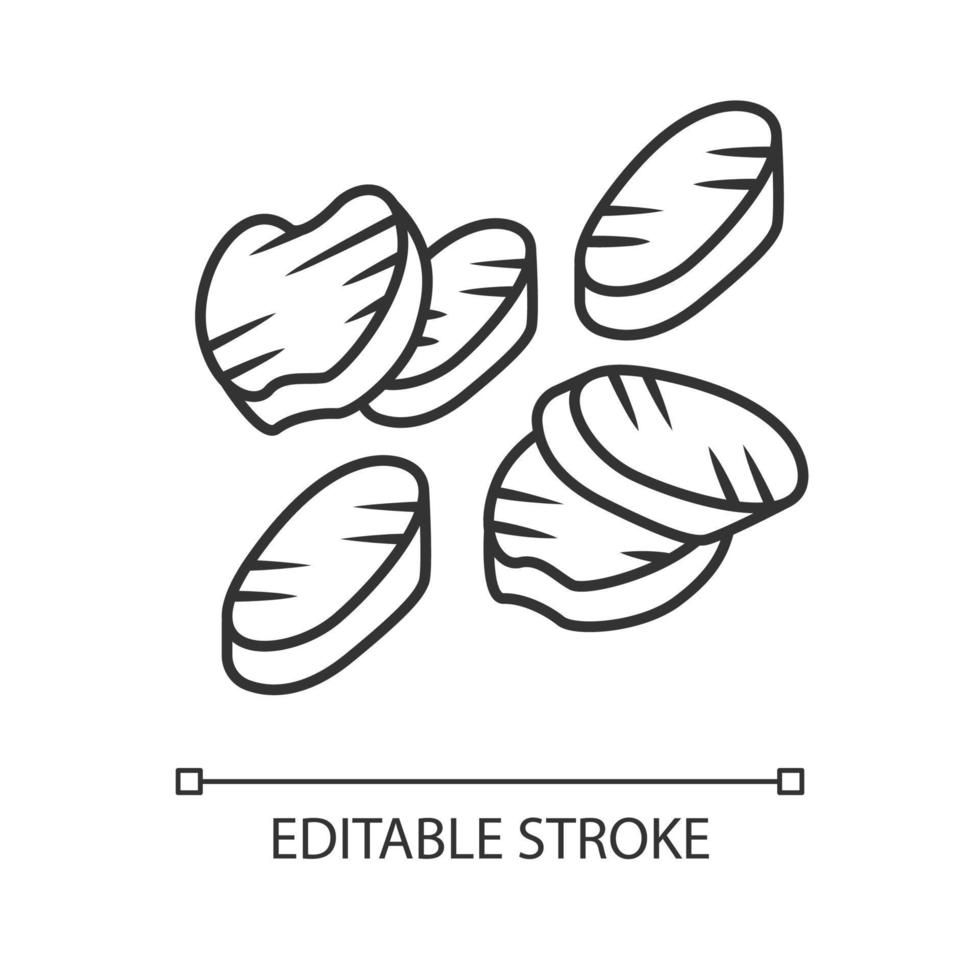 icône linéaire de tranches de légumes grillés. nourriture végétarienne rôtie. alimentation saine. restaurant, carte de café. illustration de la ligne mince. symbole de contour. dessin de contour isolé de vecteur. trait modifiable vecteur