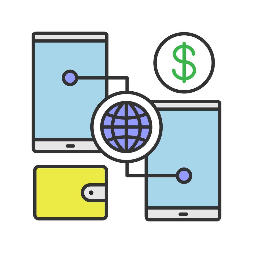 icône de couleur de portefeuille numérique. opérations bancaires en ligne. paiement sans numéraire. illustration vectorielle isolée vecteur