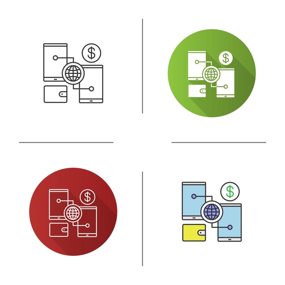 icône de portefeuille numérique. opérations bancaires en ligne. paiement sans numéraire. design plat, styles linéaires et de couleur. illustrations vectorielles isolées vecteur