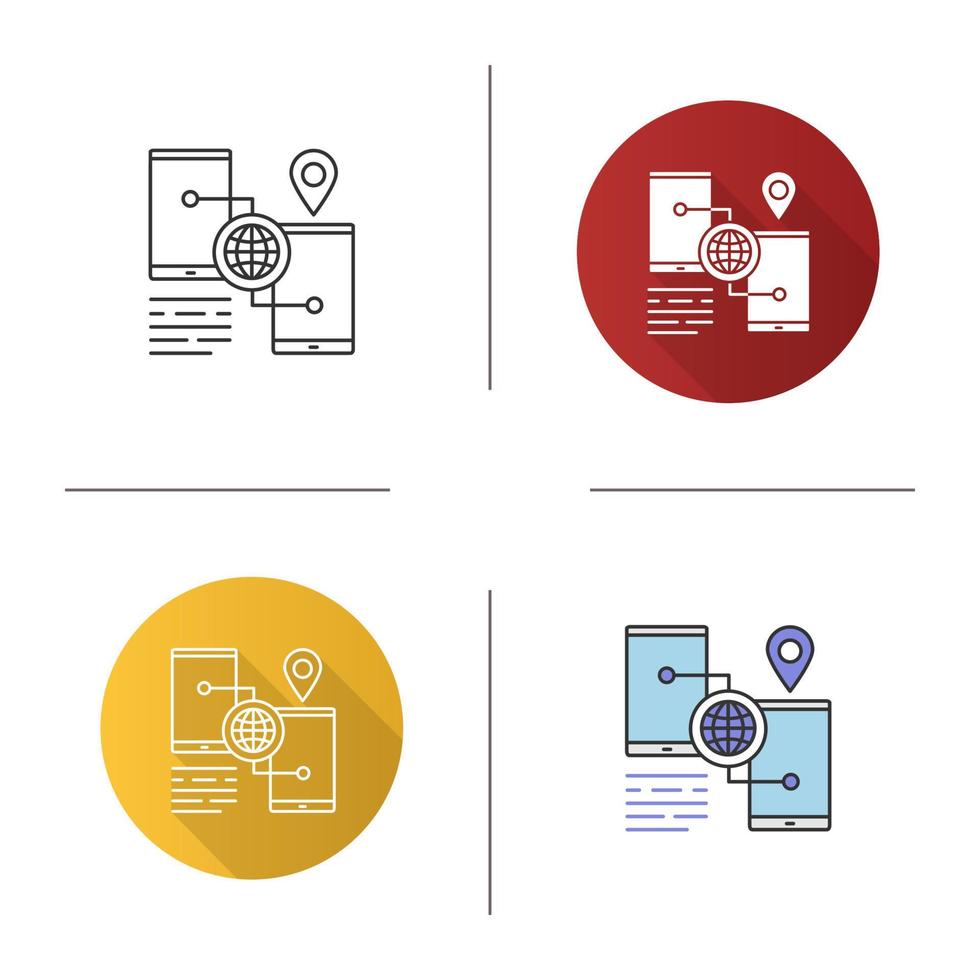 icône de navigation gps smartphone. suivi de l'emplacement du téléphone. design plat, styles linéaires et de couleur. illustrations vectorielles isolées vecteur