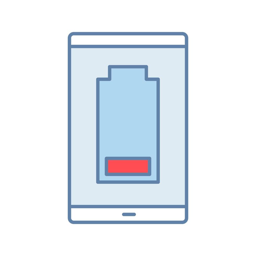 icône de couleur de batterie faible du smartphone. téléphone portable déchargé. indicateur de niveau de batterie. illustration vectorielle isolée vecteur