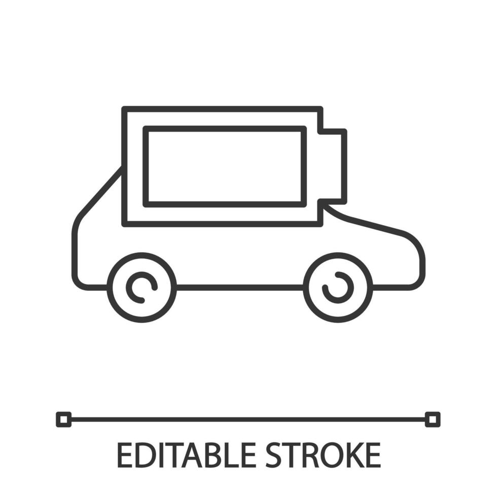 icône linéaire de batterie de voiture électrique complètement chargée. charge automatique terminée. illustration de la ligne mince. Indicateur de niveau de batterie automobile respectueux de l'environnement. dessin de contour isolé de vecteur. trait modifiable vecteur