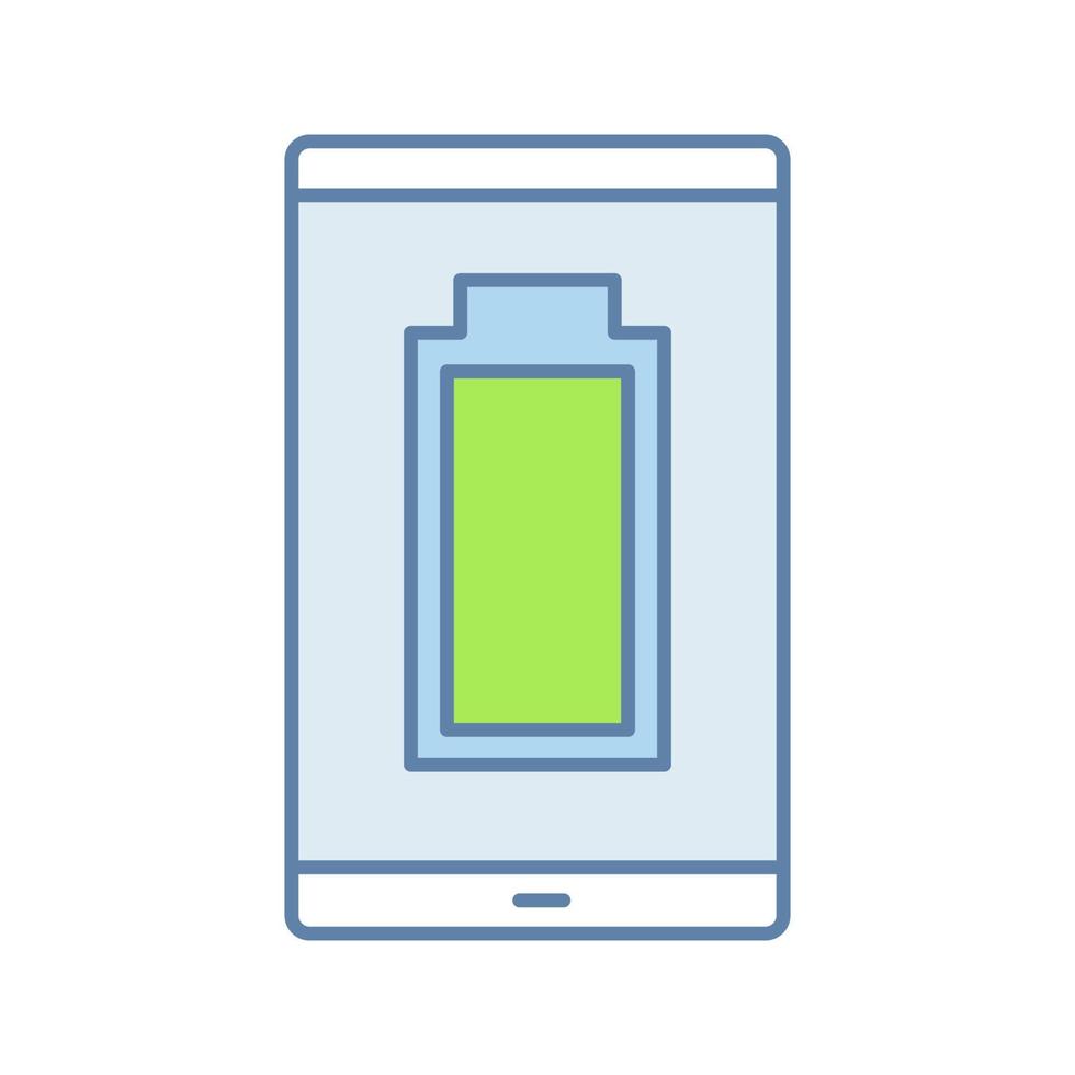 icône de couleur de batterie de smartphone complètement chargée. charge du téléphone portable terminée. indicateur de niveau de batterie. illustration vectorielle isolée vecteur