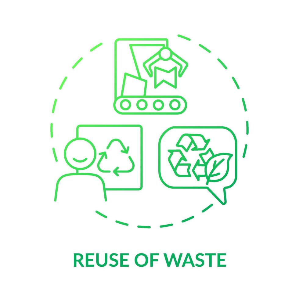 réutilisation de l'icône de concept de gradient vert de déchets. recyclage des matériaux. option de production plus propre idée abstraite illustration de ligne mince. dessin de contour isolé. vecteur