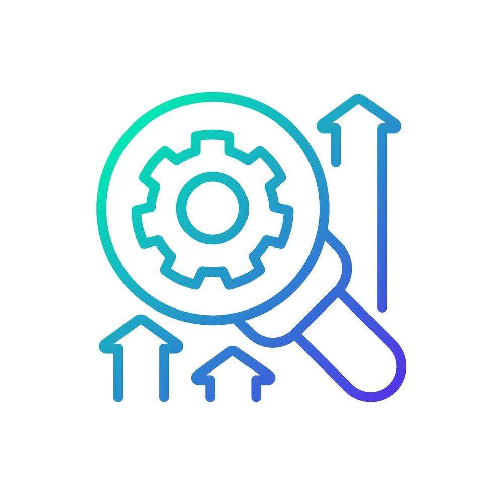 icône de vecteur linéaire dégradé de recherche et développement. amélioration des affaires. gestion des performances. création de produits. symbole de couleur de ligne mince. pictogramme de style moderne. dessin de contour isolé de vecteur