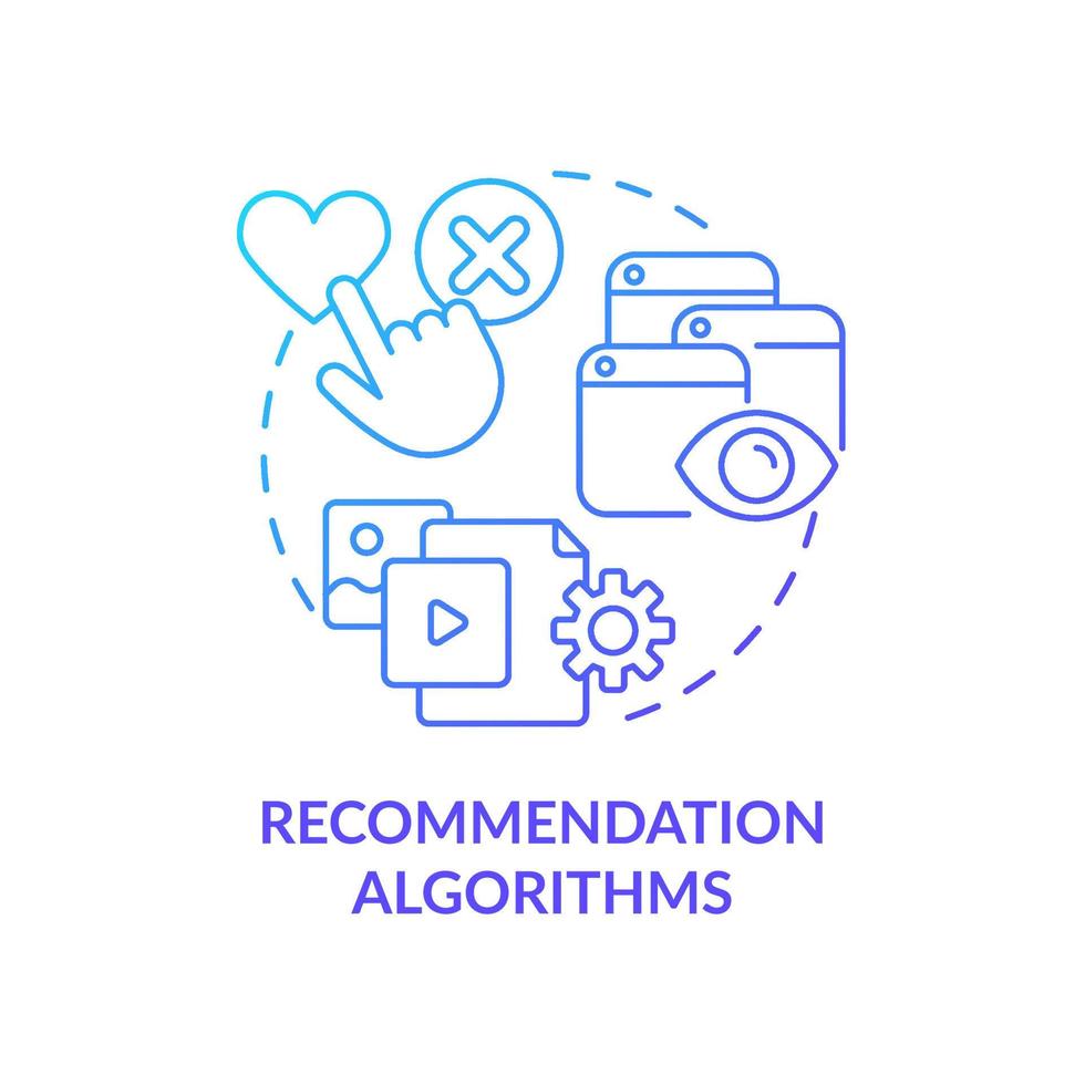 algorithmes de recommandation icône de concept de dégradé bleu. suggestions des utilisateurs. utilisation de l'illustration de la ligne mince de l'idée abstraite de l'apprentissage automatique. dessin de contour isolé. vecteur