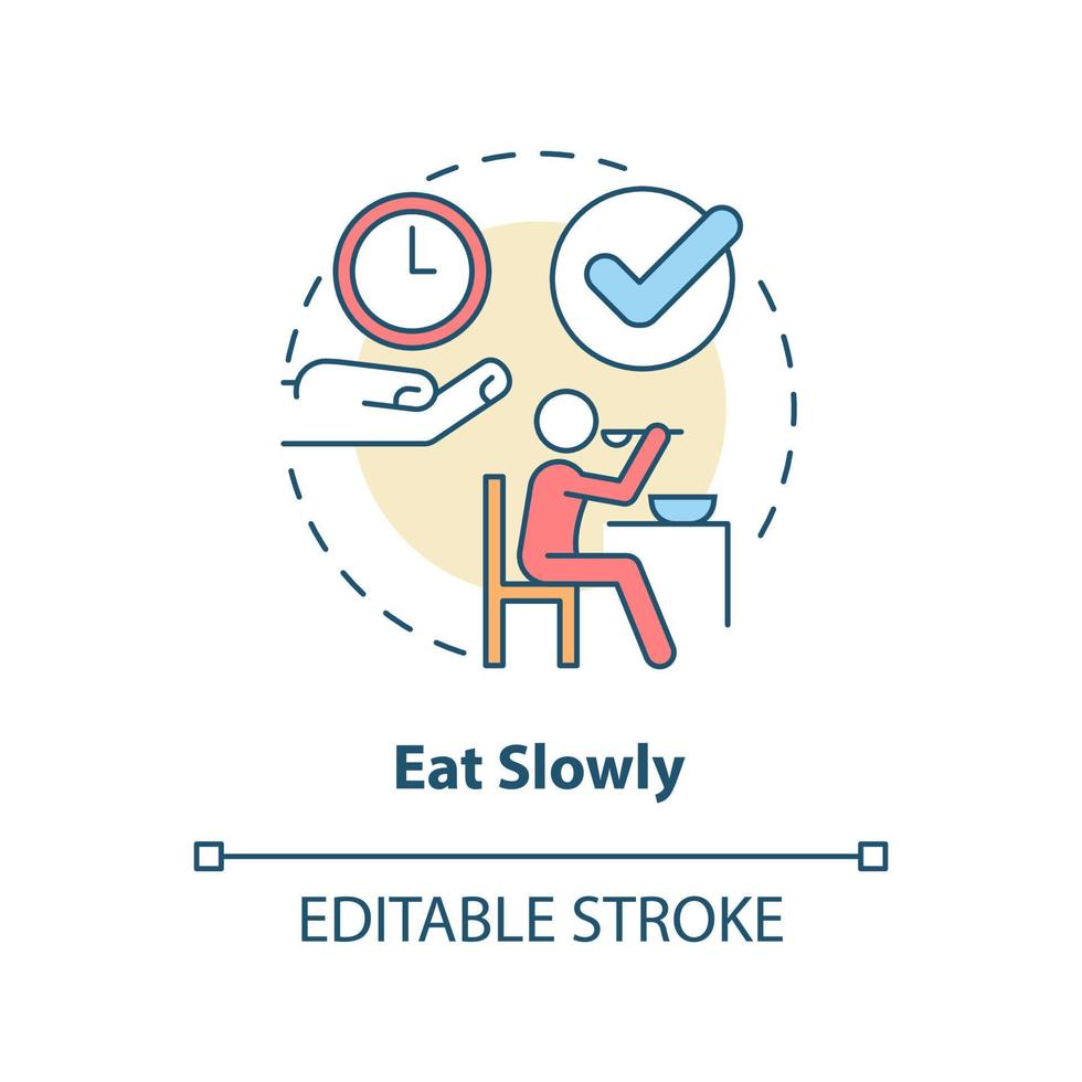 manger lentement l'icône du concept. ne te presse pas. manières de table. illustration de ligne mince d'idée abstraite d'étiquette de restaurant. dessin de contour isolé. trait modifiable. vecteur