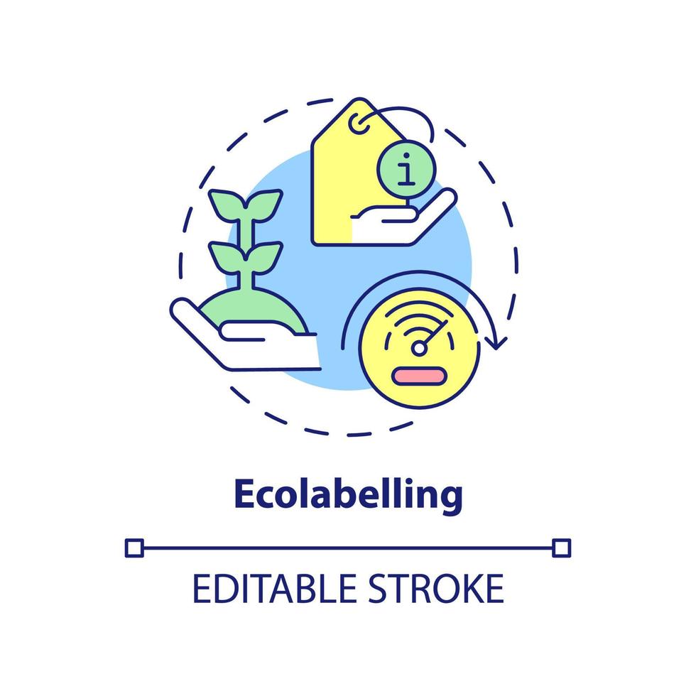 icône de concept d'écoétiquetage. norme de durabilité. outil d'illustration de ligne mince d'idée abstraite d'écologie industrielle. dessin de contour isolé. trait modifiable. vecteur