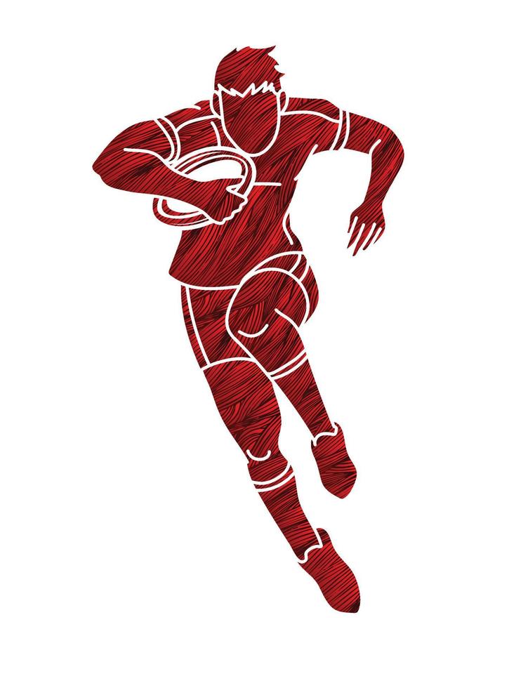 joueur de rugby de dessin animé sautant d'action vecteur