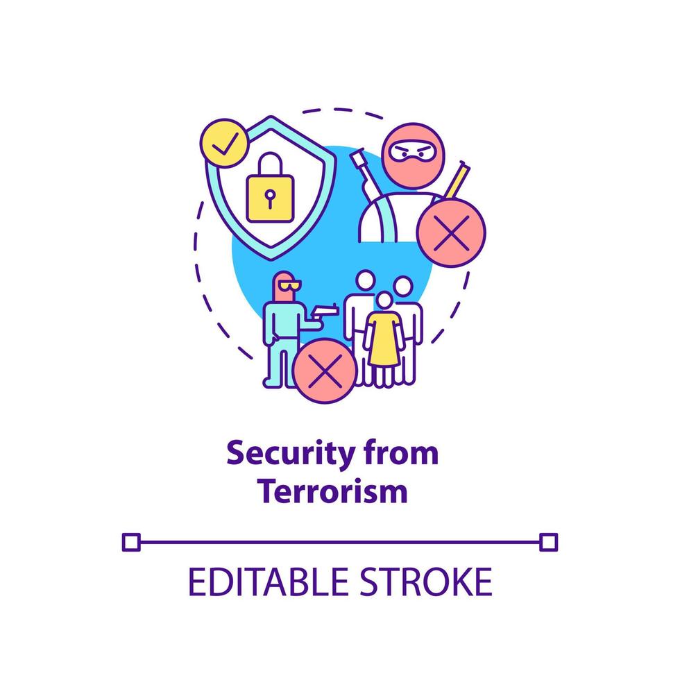 icône de concept de sécurité contre le terrorisme. illustration de la ligne mince de l'idée abstraite du programme de protection nationale. dessin de contour isolé. trait modifiable. vecteur