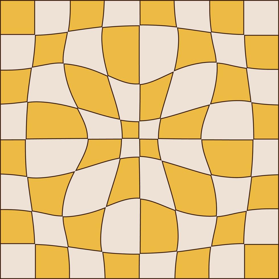 fond quadrillé avec des carrés déformés. bannière abstraite avec distorsion. motif d'échecs rétro des années 70. surface de l'échiquier. illustration vectorielle. vecteur