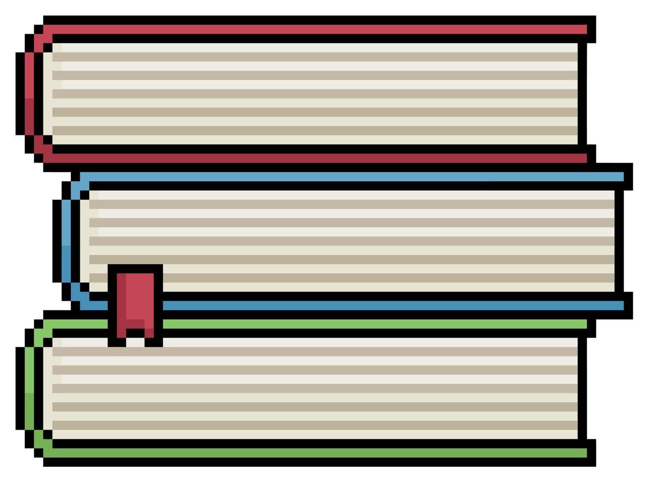 pile de livres pixel art. icône de vecteur de cahier d'école pour le jeu 8bit sur fond blanc