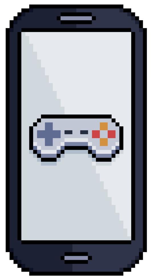 téléphone portable pixel art avec icône de vecteur d'icône de manette de console pour le jeu 8bit sur fond blanc