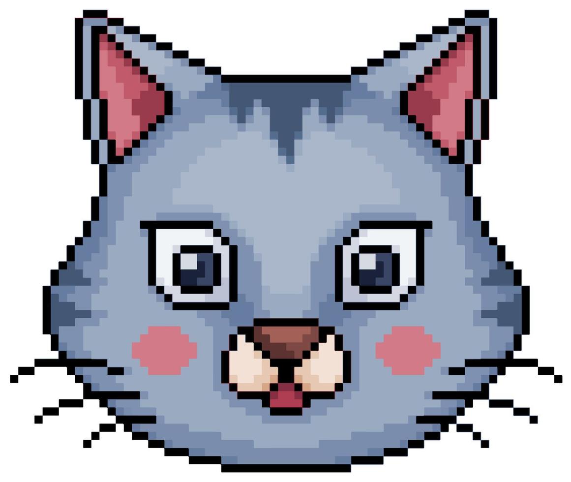 icône de vecteur de visage de chat pixel art pour le jeu 8 bits sur fond blanc.