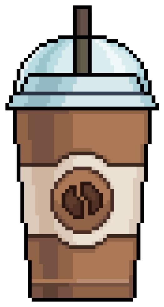 tasse à café pixel art et cappuccino avec icône de vecteur de paille pour jeu 8bit sur fond blanc