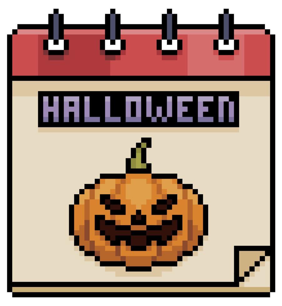 élément de vecteur de calendrier halloween pixel art pour jeu 8bit sur fond blanc
