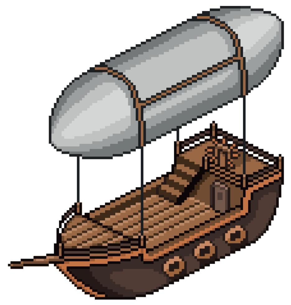 icône de vecteur de transport de navire volant pixel art pour jeu 8bit sur fond blanc