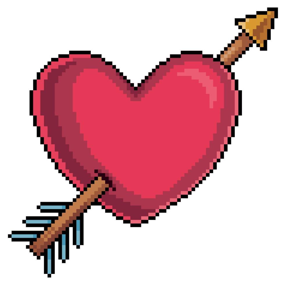 coeur pixel art avec la flèche de cupidon pour l'icône de vecteur de la saint-valentin pour le jeu 8bit sur fond blanc