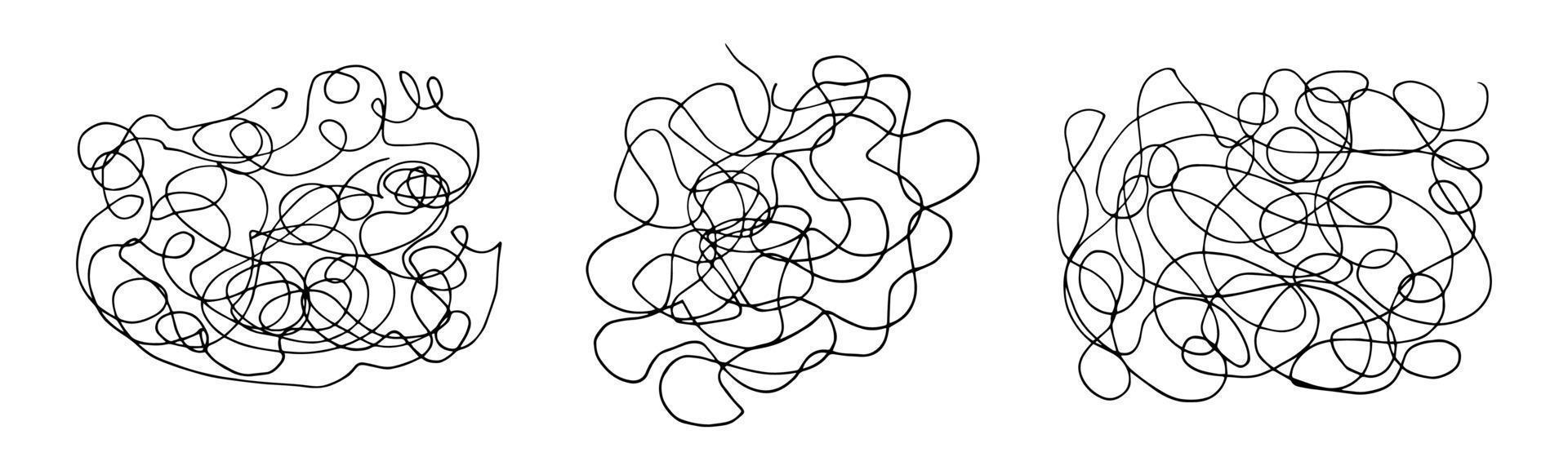 doodle dessiné à la main serti de gribouillis emmêlés abstraits. vecteur de lignes chaotiques aléatoires. collection de gribouillis.