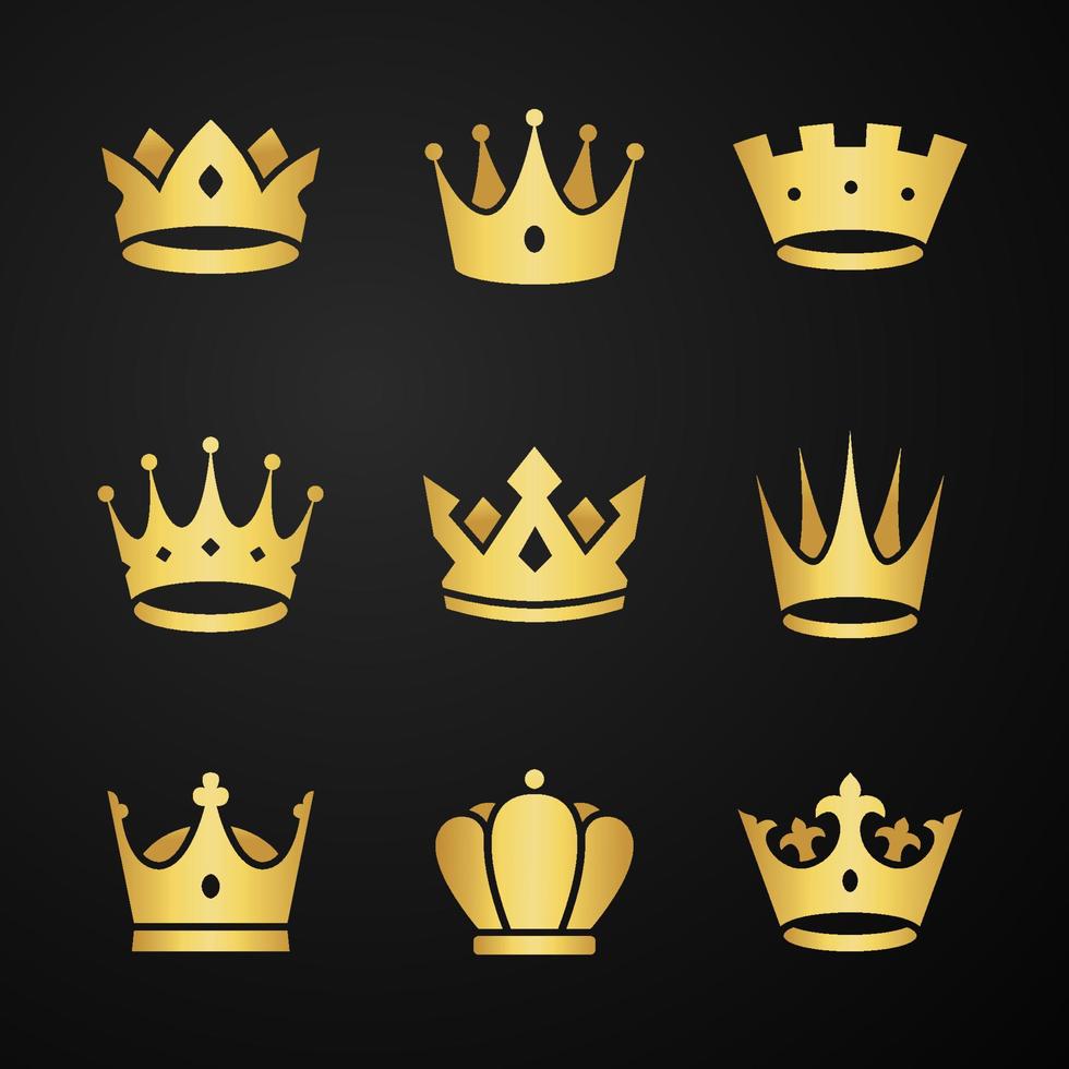 collection d'éléments du logo de la couronne d'or vecteur