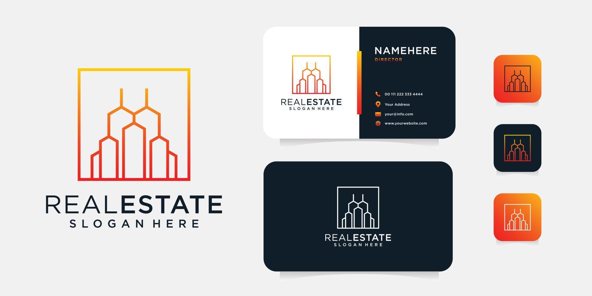 modèle de logo et de carte de visite de bâtiment immobilier inspirant vecteur