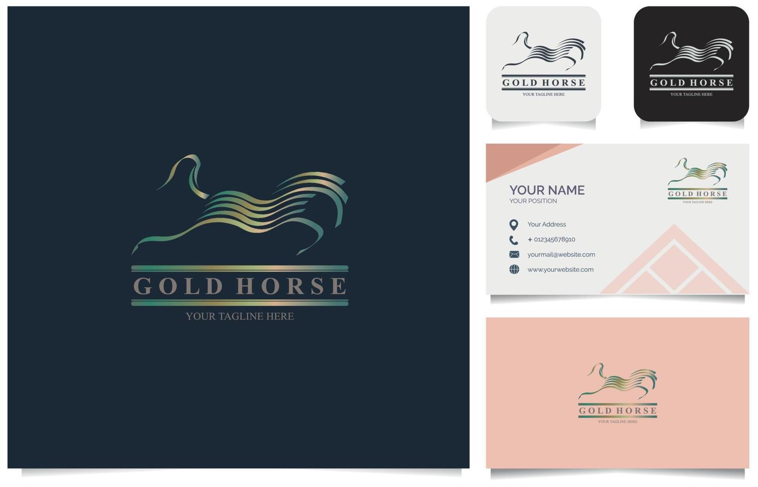 modèle de conception de logo de carte de visite de cheval d'or de luxe pour la marque ou l'entreprise et autre vecteur