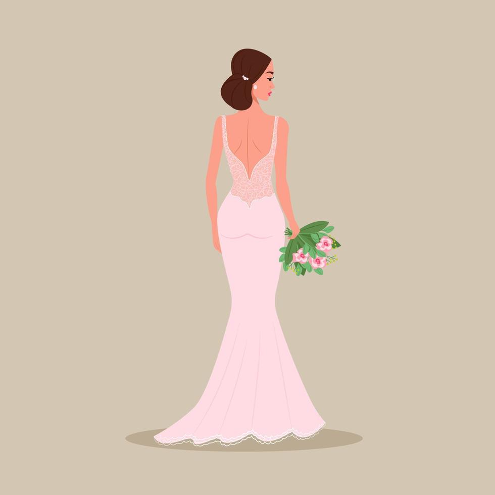 mariée en robe de soirée avec un bouquet dans les mains. illustration vectorielle en style cartoon plat vecteur