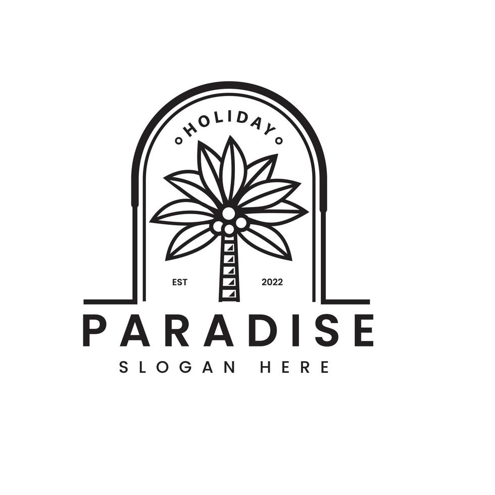 insigne de conception de logo de palmier et emblème d'été, le palmier vintage peut être utilisé pour les services de voyage, les spas, les tropiques et les studios de beauté vecteur