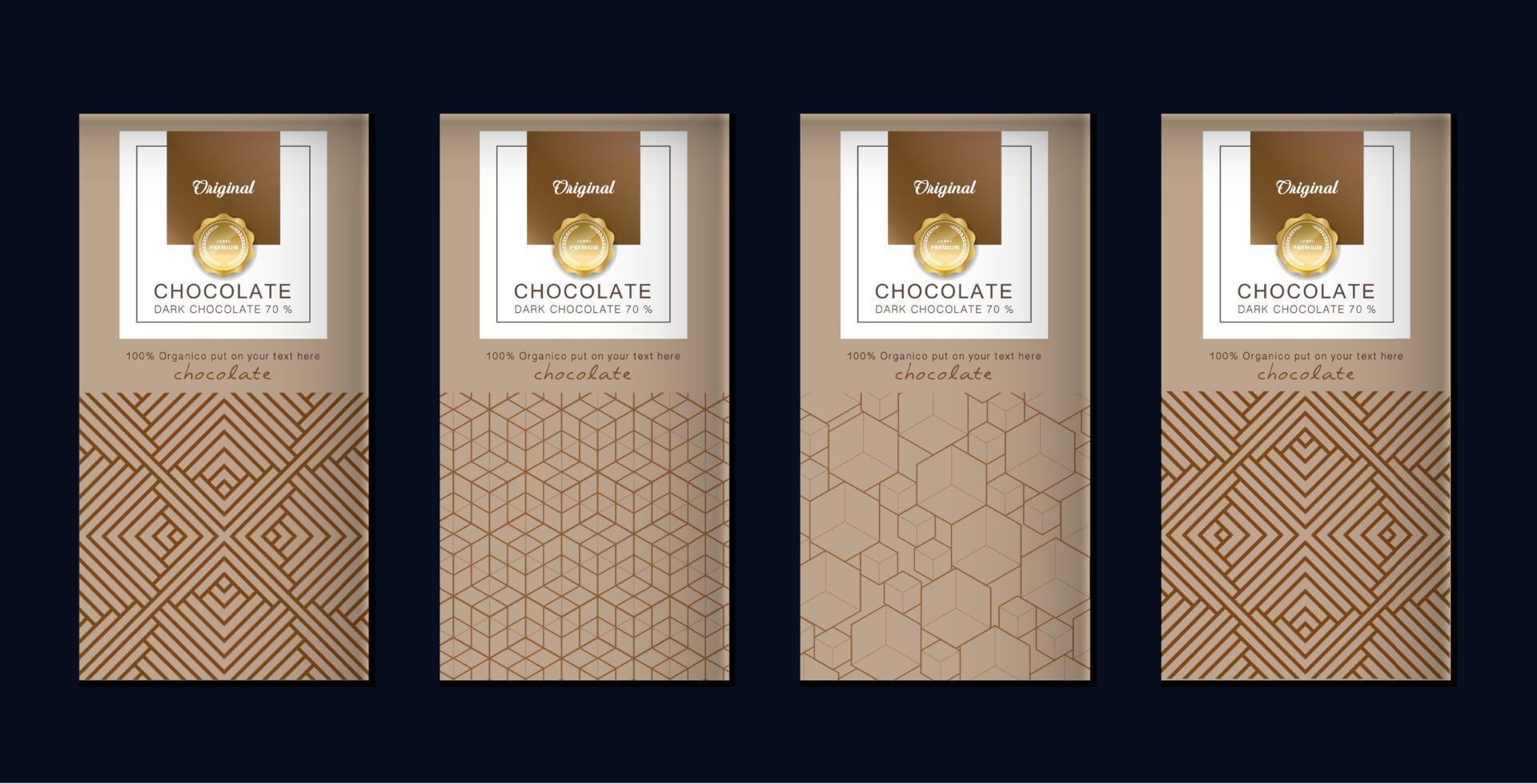 ensemble d'emballage de barre de chocolat. modèle de marque de produit de luxe à la mode avec motif d'étiquette pour l'emballage. conception de vecteur. vecteur