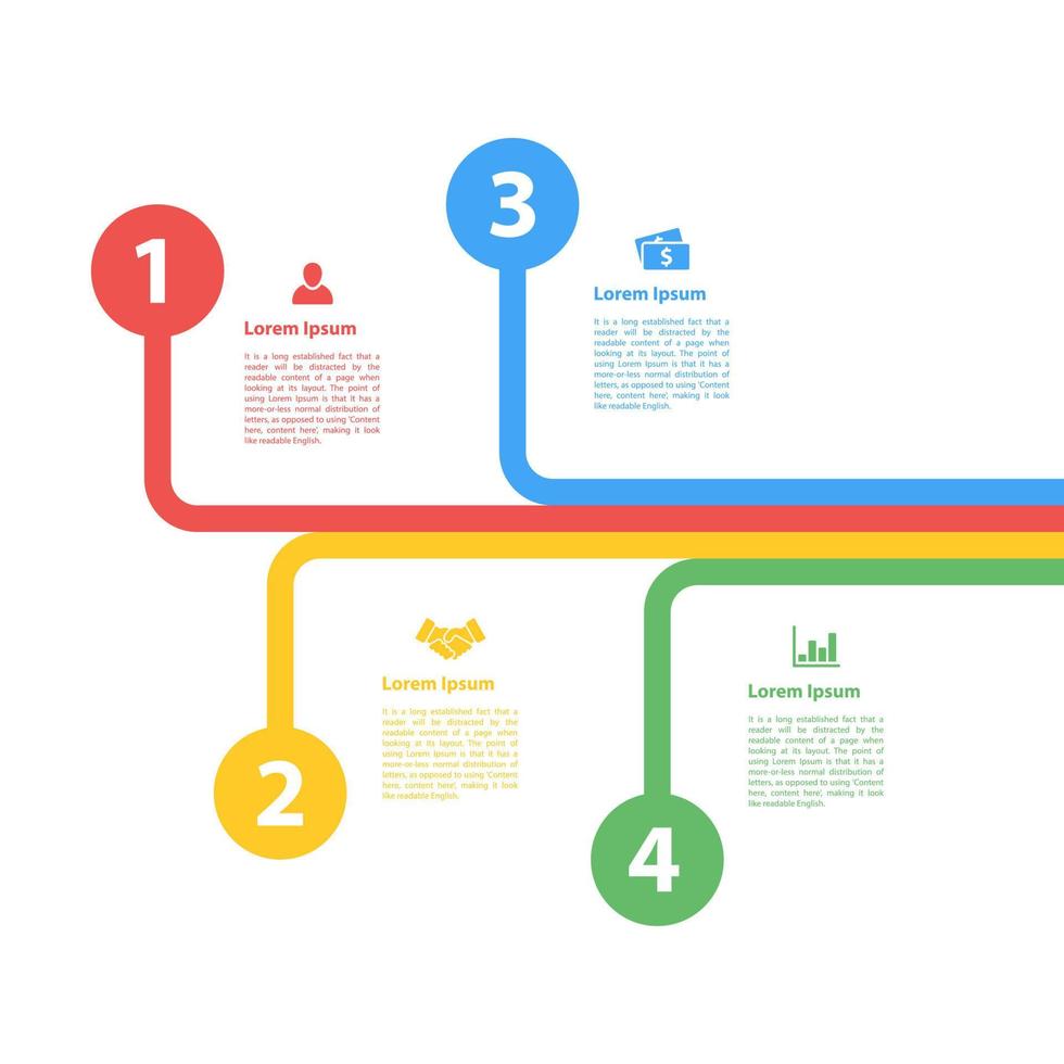 modèle de conception infographique avec illustration vectorielle de concept d'entreprise avec 4 étapes ou options ou processus représentant le flux de travail ou le diagramme vecteur