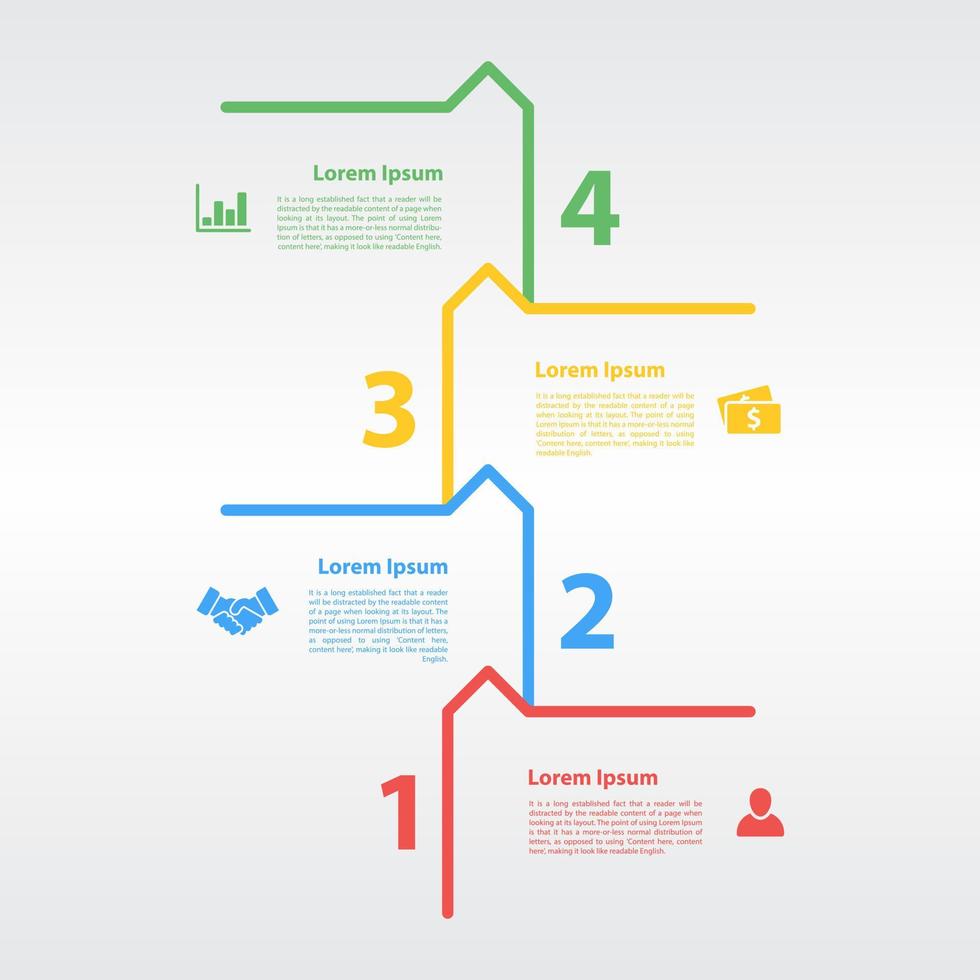 modèle de conception infographique avec illustration vectorielle de concept d'entreprise avec 4 étapes ou options ou processus représentant le flux de travail ou le diagramme vecteur