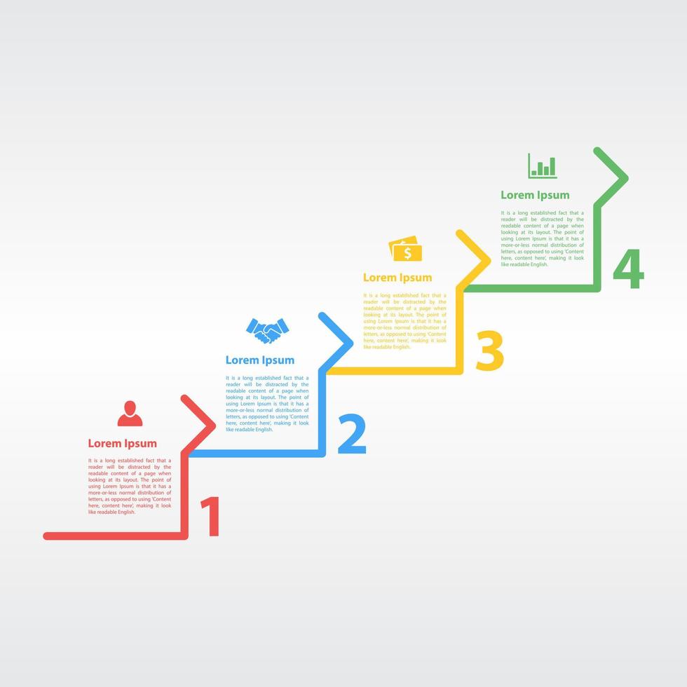 modèle de conception infographique avec illustration vectorielle de concept d'entreprise avec 4 étapes ou options ou processus représentant le flux de travail ou le diagramme vecteur