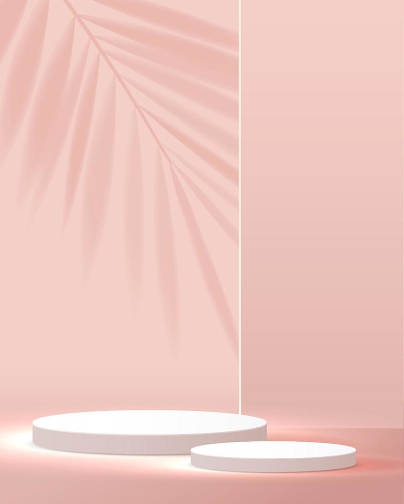 fond rose pastel cosmétique affichage minimal et premium du podium pour la présentation du produit, l'image de marque et l'emballage. scène de studio avec ombre de fond de feuille. conception de vecteur